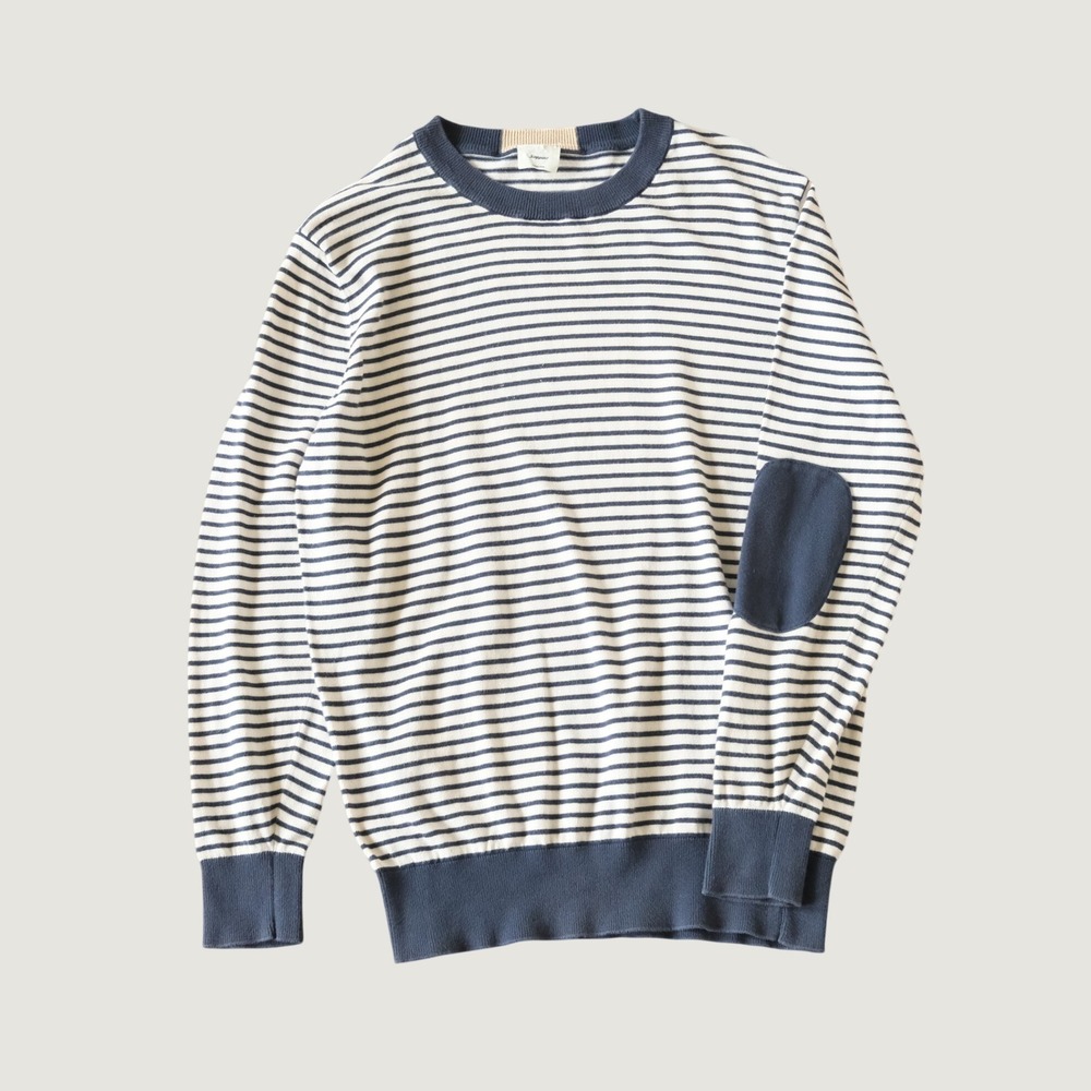 Scappino Sweater Striped Elbow Patch Navy White Cotton Crewneck Mens Large L